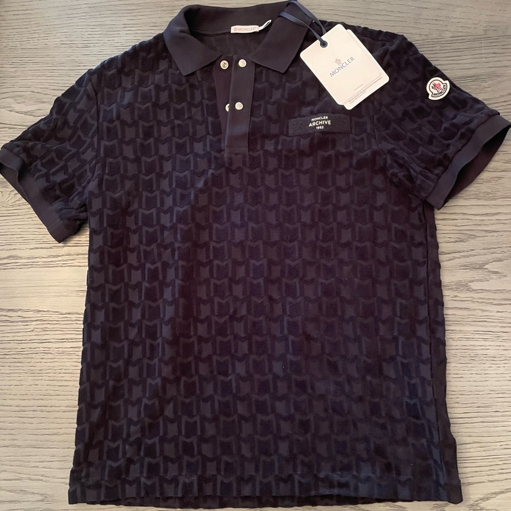 Authentic Moncler Polo, Men’s Size Medium, Dark Blue Archive 1952 Collection.